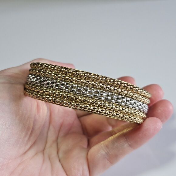 **Final Sale** Amrita Singh Totec Gold Tone Silver Tone Bangle Bracelet 7.75" - Picture 1 of 12